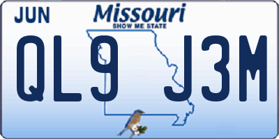 MO license plate QL9J3M