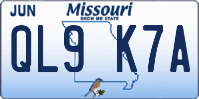 MO license plate QL9K7A