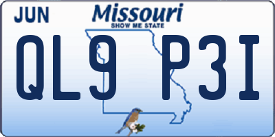 MO license plate QL9P3I