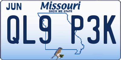 MO license plate QL9P3K