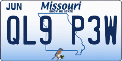 MO license plate QL9P3W