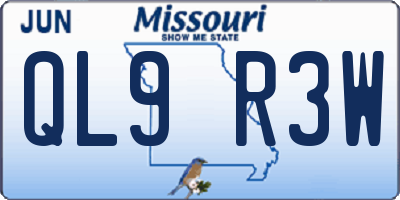MO license plate QL9R3W