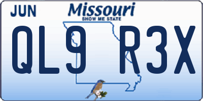 MO license plate QL9R3X