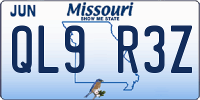 MO license plate QL9R3Z