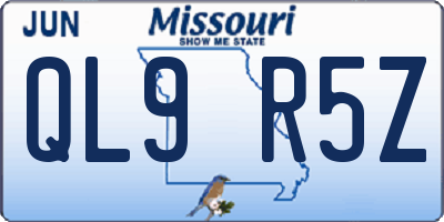 MO license plate QL9R5Z
