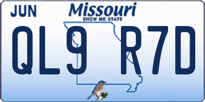 MO license plate QL9R7D