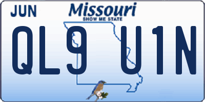 MO license plate QL9U1N