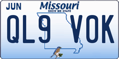 MO license plate QL9V0K