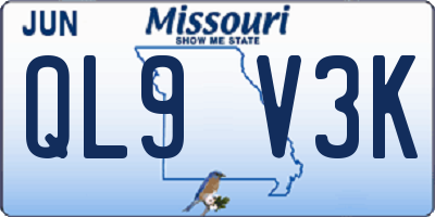 MO license plate QL9V3K