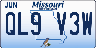 MO license plate QL9V3W