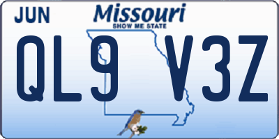 MO license plate QL9V3Z