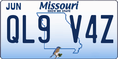 MO license plate QL9V4Z