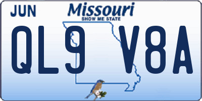 MO license plate QL9V8A