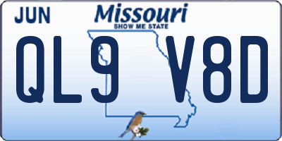 MO license plate QL9V8D