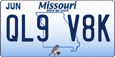 MO license plate QL9V8K