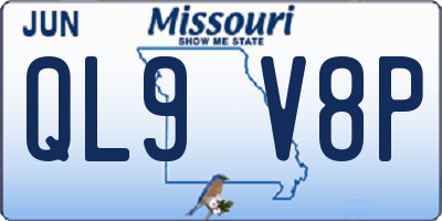 MO license plate QL9V8P