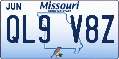 MO license plate QL9V8Z