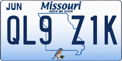MO license plate QL9Z1K