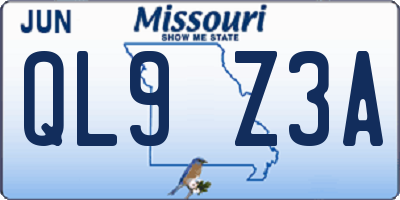 MO license plate QL9Z3A