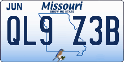 MO license plate QL9Z3B