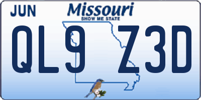 MO license plate QL9Z3D