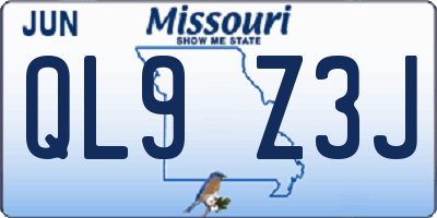 MO license plate QL9Z3J