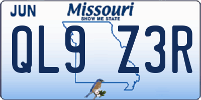 MO license plate QL9Z3R