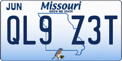 MO license plate QL9Z3T