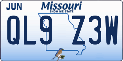 MO license plate QL9Z3W