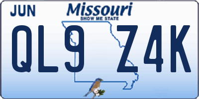 MO license plate QL9Z4K