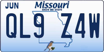 MO license plate QL9Z4W