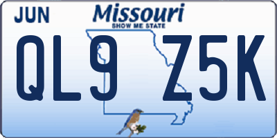 MO license plate QL9Z5K