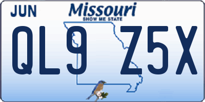 MO license plate QL9Z5X