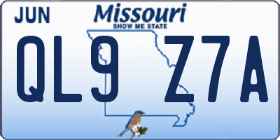 MO license plate QL9Z7A