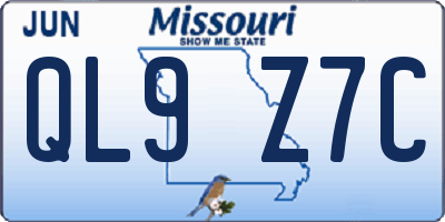 MO license plate QL9Z7C