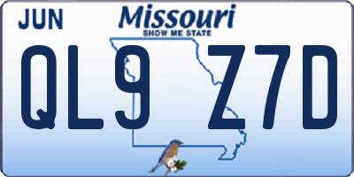 MO license plate QL9Z7D