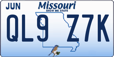 MO license plate QL9Z7K