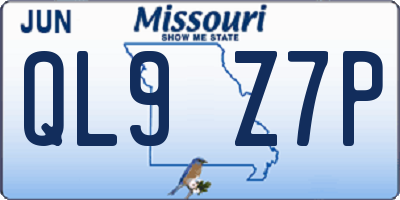 MO license plate QL9Z7P