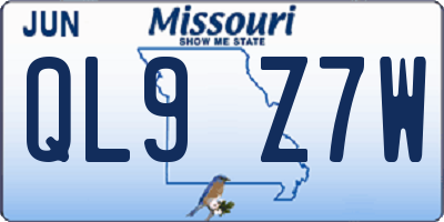 MO license plate QL9Z7W