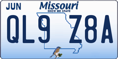 MO license plate QL9Z8A