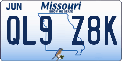 MO license plate QL9Z8K