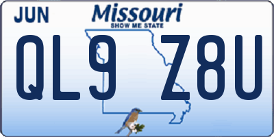 MO license plate QL9Z8U