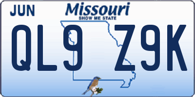 MO license plate QL9Z9K
