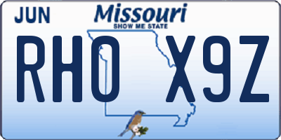 MO license plate RH0X9Z