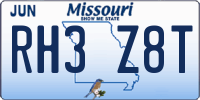 MO license plate RH3Z8T