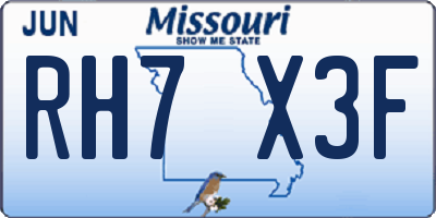 MO license plate RH7X3F