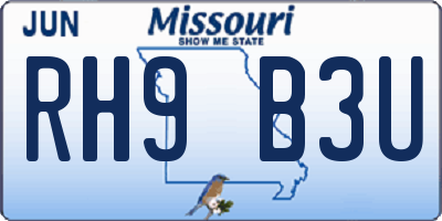 MO license plate RH9B3U