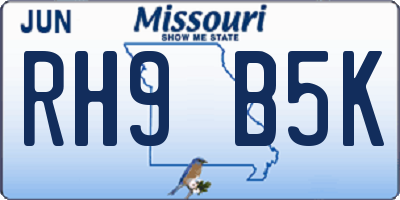 MO license plate RH9B5K