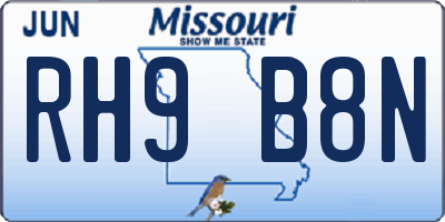 MO license plate RH9B8N