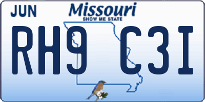 MO license plate RH9C3I